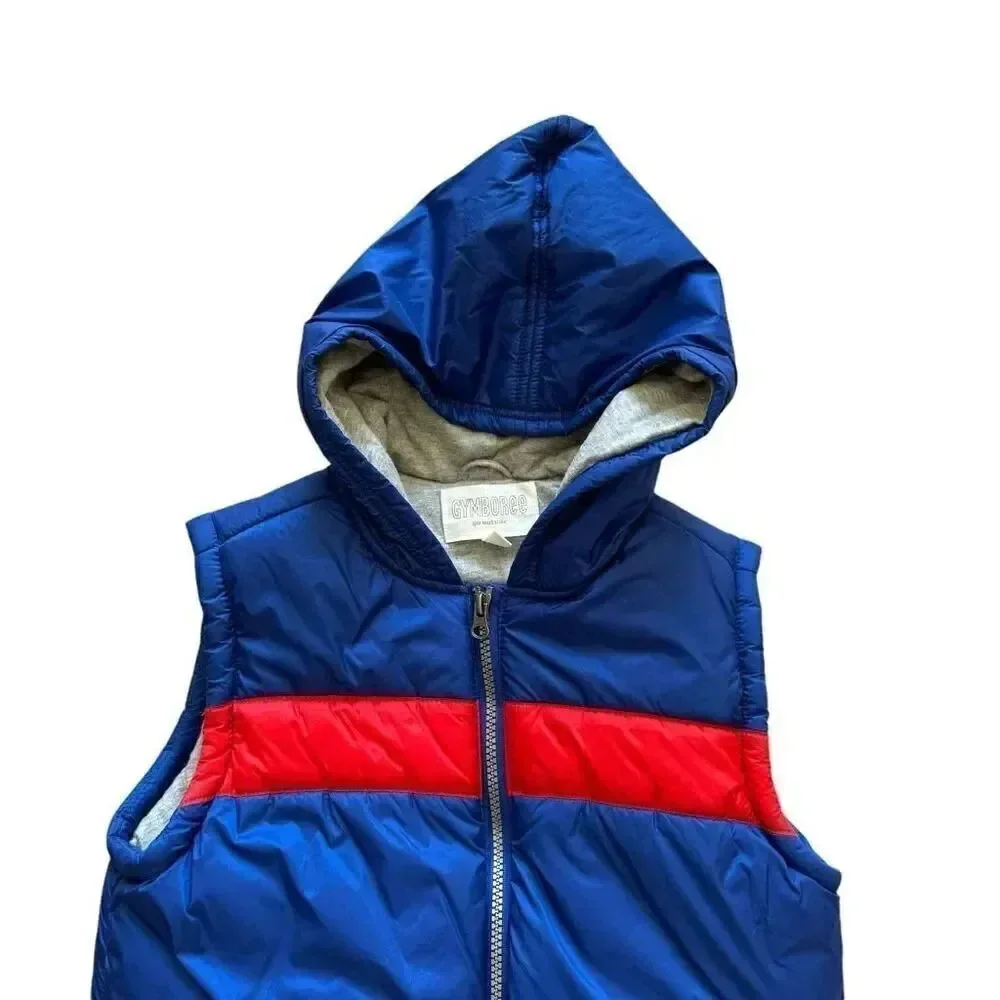 Gymboree Boys Zip Up Vest Blue W/ Red Stripe Puffer Vest Lined SZ M #2228
